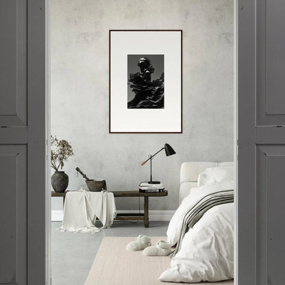 Minimalist bedroom featuring framed wall art as the focal point of Twilight Reverie decor