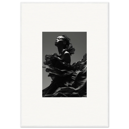 Dramatic black-and-white figure in flowing fabric for Twilight Reverie framed wall art