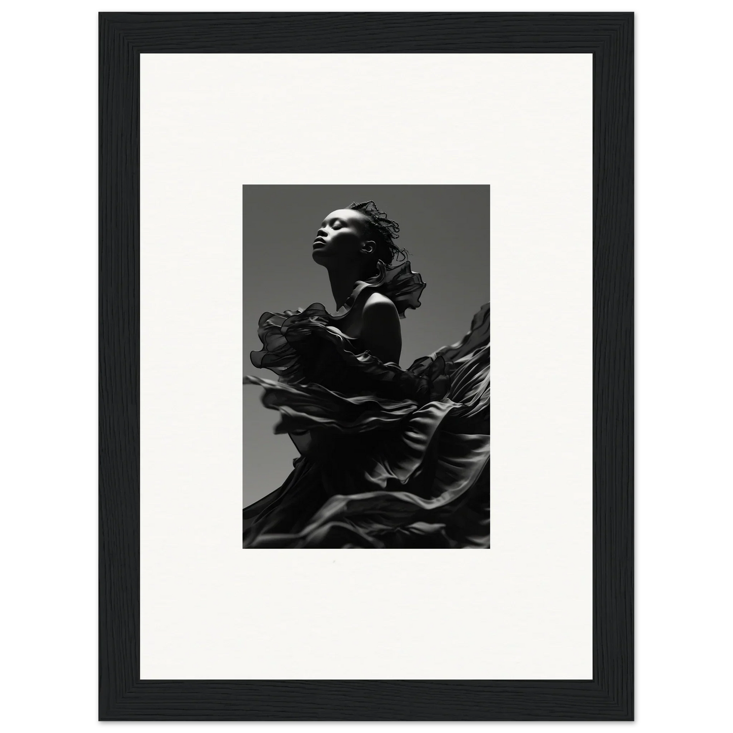 Black and white image of flowing garments in motion for Twilight Reverie room decor