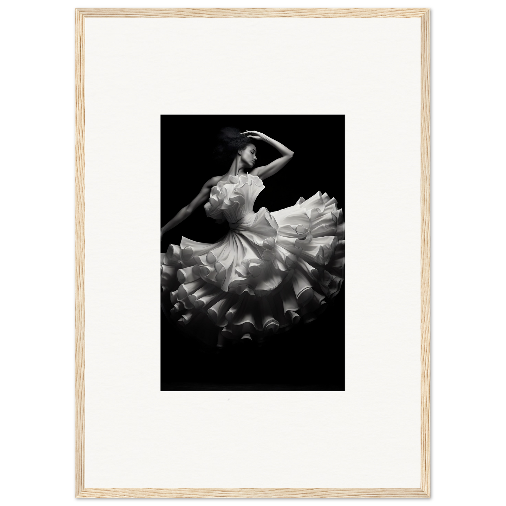 Graceful ballet dancer in a flowing white tutu dress striking an elegant pose.