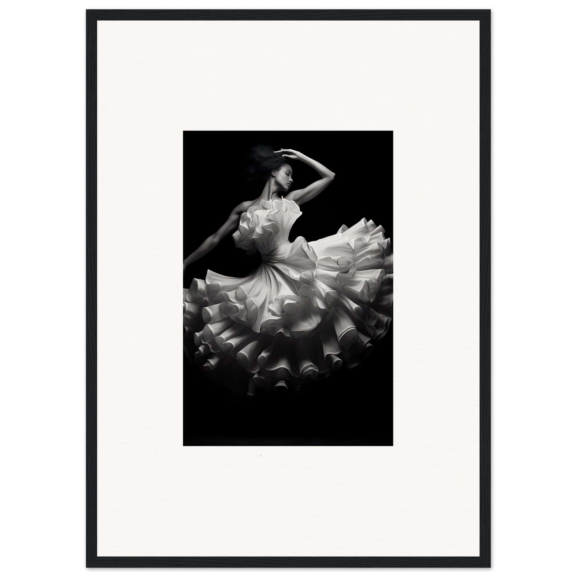 Graceful ballet dancer in a flowing white dress, captured mid-movement.