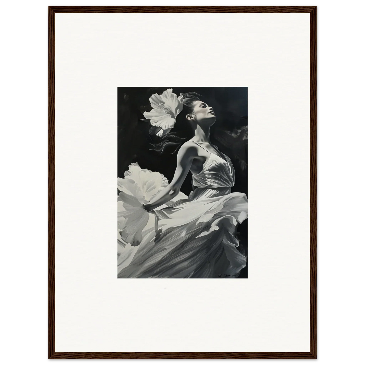 Black and white canvas print of a woman in a flowing dress for visionary reverie room decoration