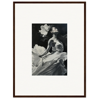 Black and white canvas print of a woman in a flowing dress for visionary reverie room decoration