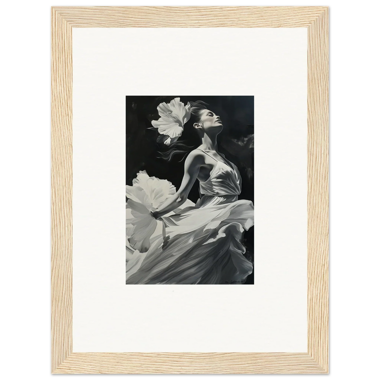 Black and white photo of a graceful figure in fabric, perfect for visionary reverie decor