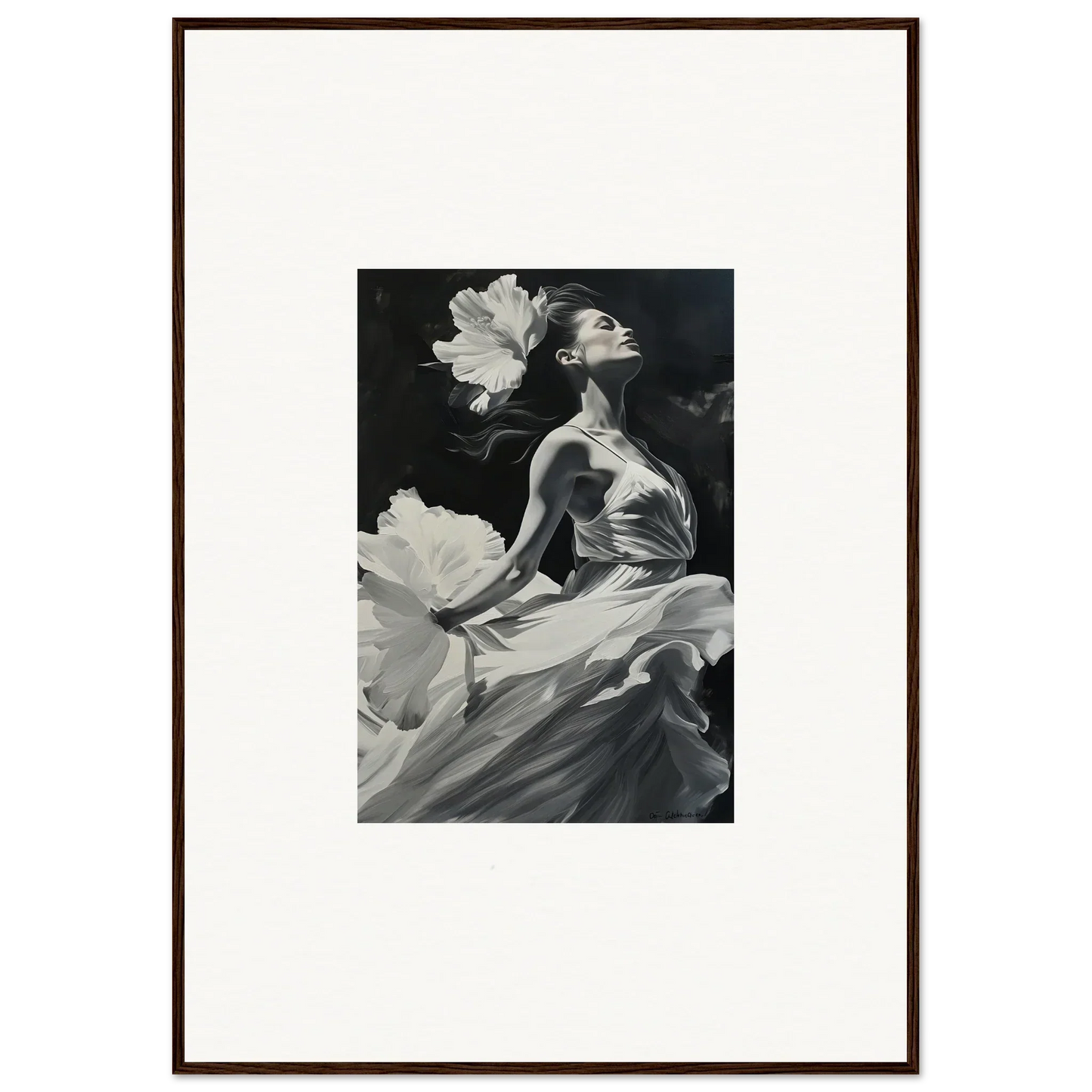 Black and white photo of a graceful figure in fabric, perfect for visionary reverie canvas print