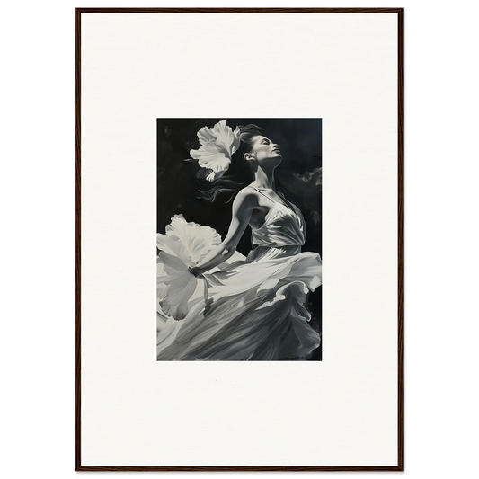 Black and white photo of a graceful figure in fabric, perfect for visionary reverie canvas print