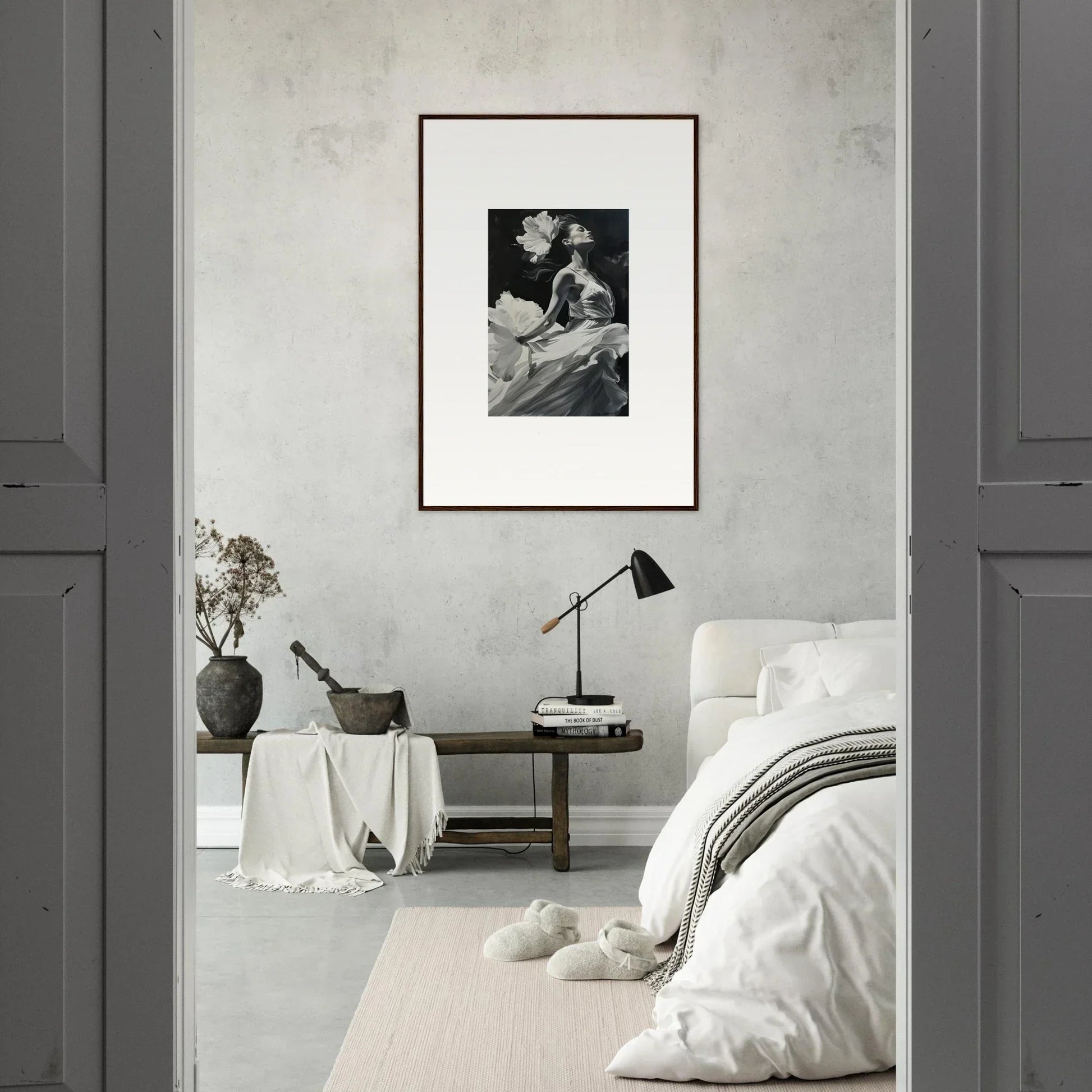 Framed black and white canvas print for room decoration with a visionary reverie vibe