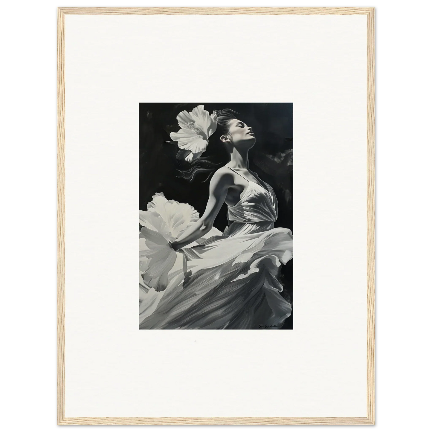 Black and white photo of a woman in flowing fabric for your visionary reverie canvas print