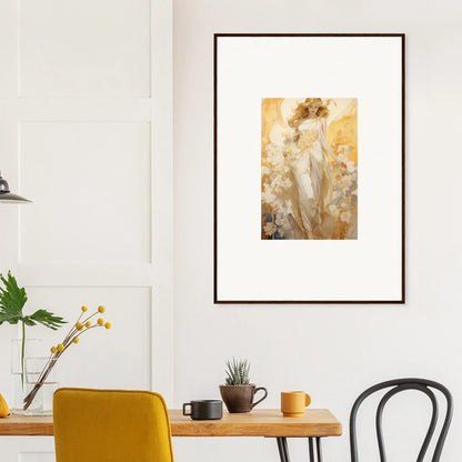 Framed canvas print of Etherial Blossom Reverie showcasing warm, golden female figure