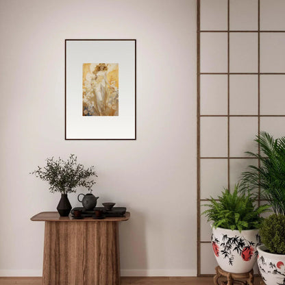 Framed canvas print of standing figure in ethereal tones for Blossom Reverie room decoration