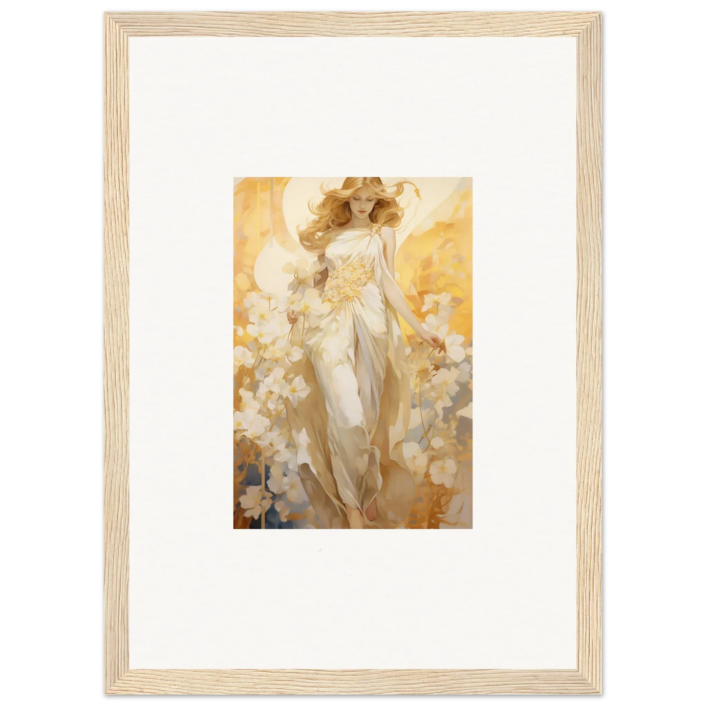 Ethereal Blossom Reverie canvas print of a female figure in glowing light for room decoration