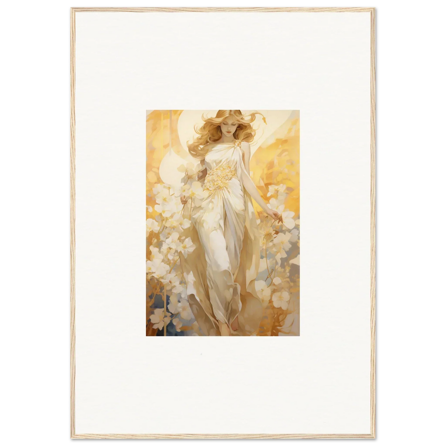 Framed canvas print of an ethereal female figure for a dreamy blossom reverie decor