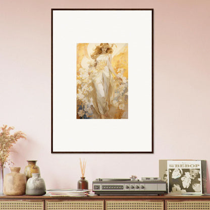 Framed canvas print of Ethereal Blossom Reverie with a female figure and cherubs for room decoration