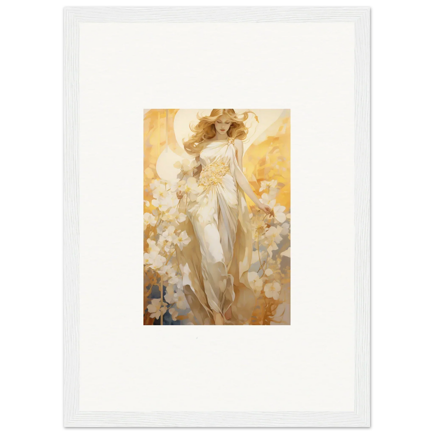 Ethereal painting of a woman in white, perfect for Blossom Reverie room decoration canvas print