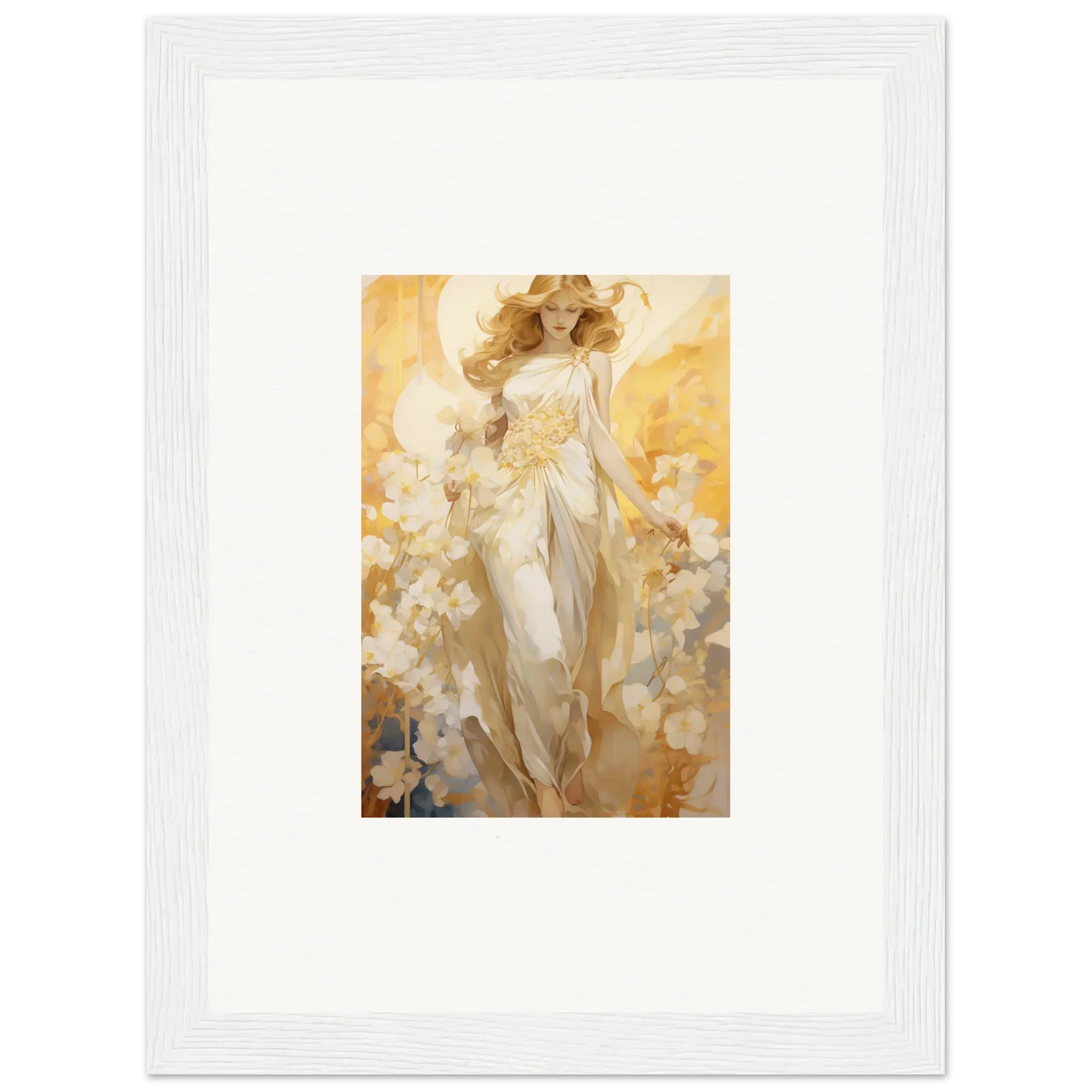 Ethereal Blossom Reverie canvas print of a serene female figure in floral beauty