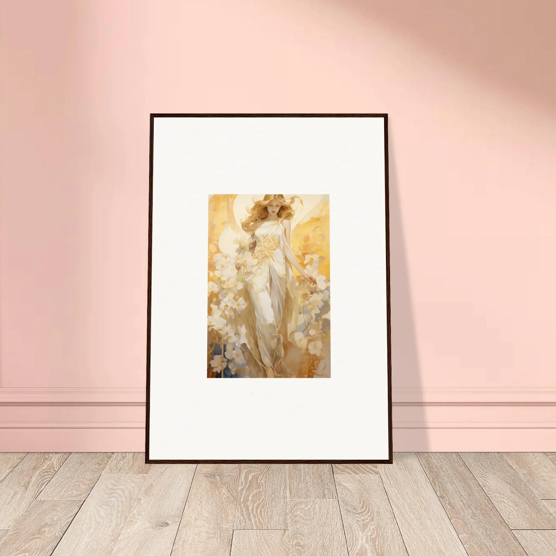 Framed artwork of a soft figure among flowers, perfect for Blossom Reverie room decoration