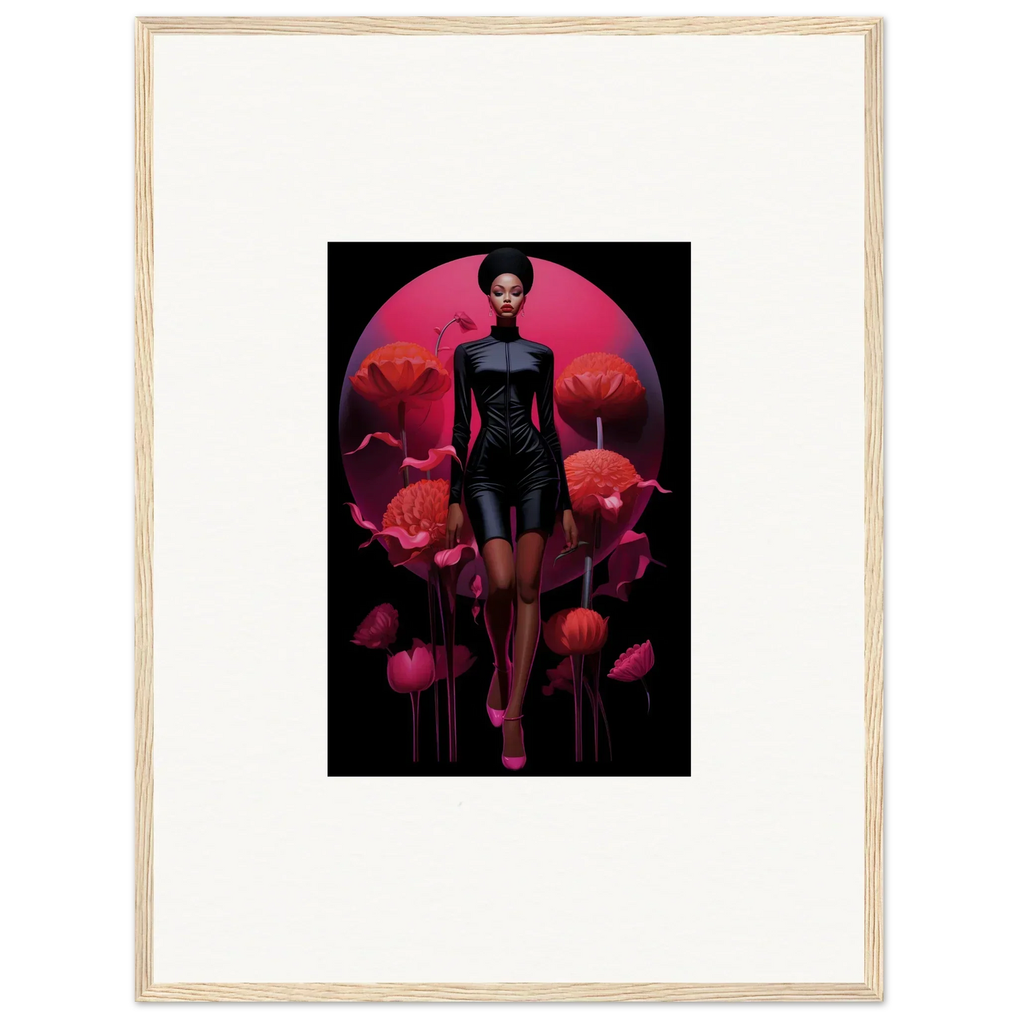 Framed canvas print of a tribal reverie featuring a female figure with poppies