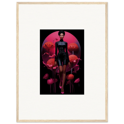 Framed canvas print of a tribal reverie featuring a female figure with poppies