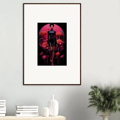 Framed canvas print of Tribal Reverie with a silhouetted figure and floral designs