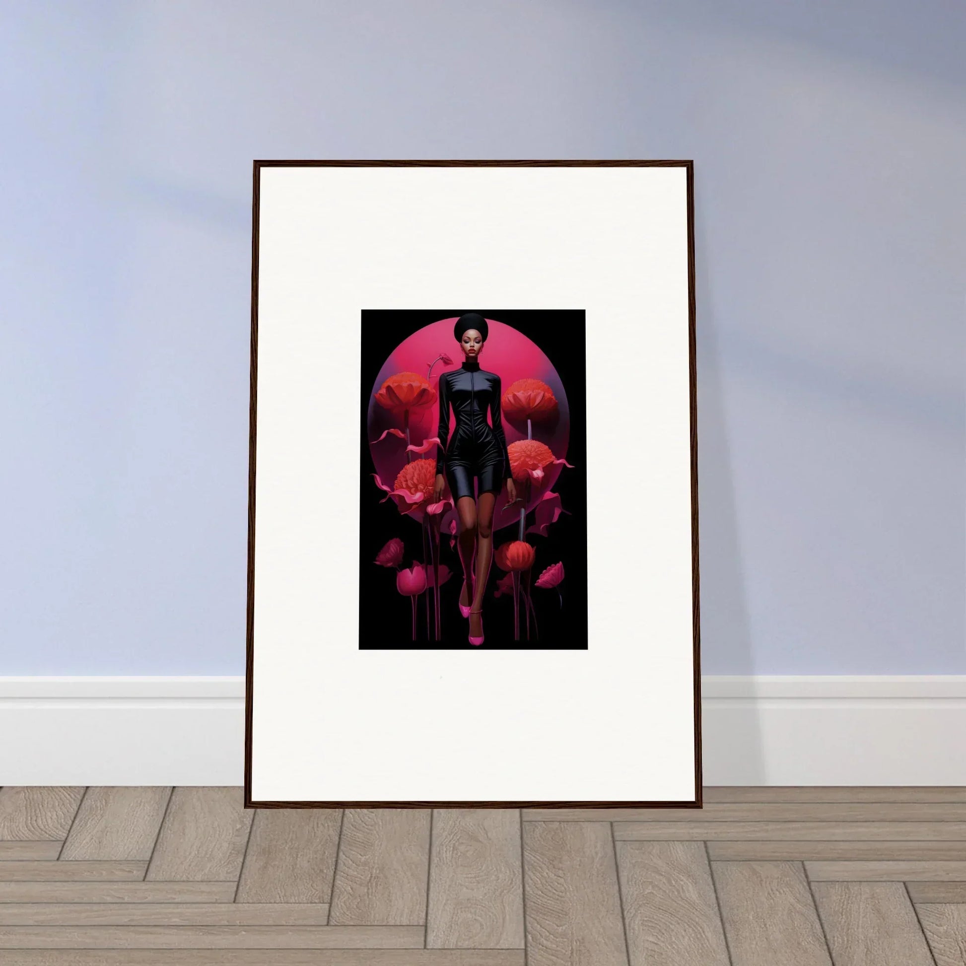 Framed canvas print of a silhouetted figure in Tribal Reverie for trendy room decoration