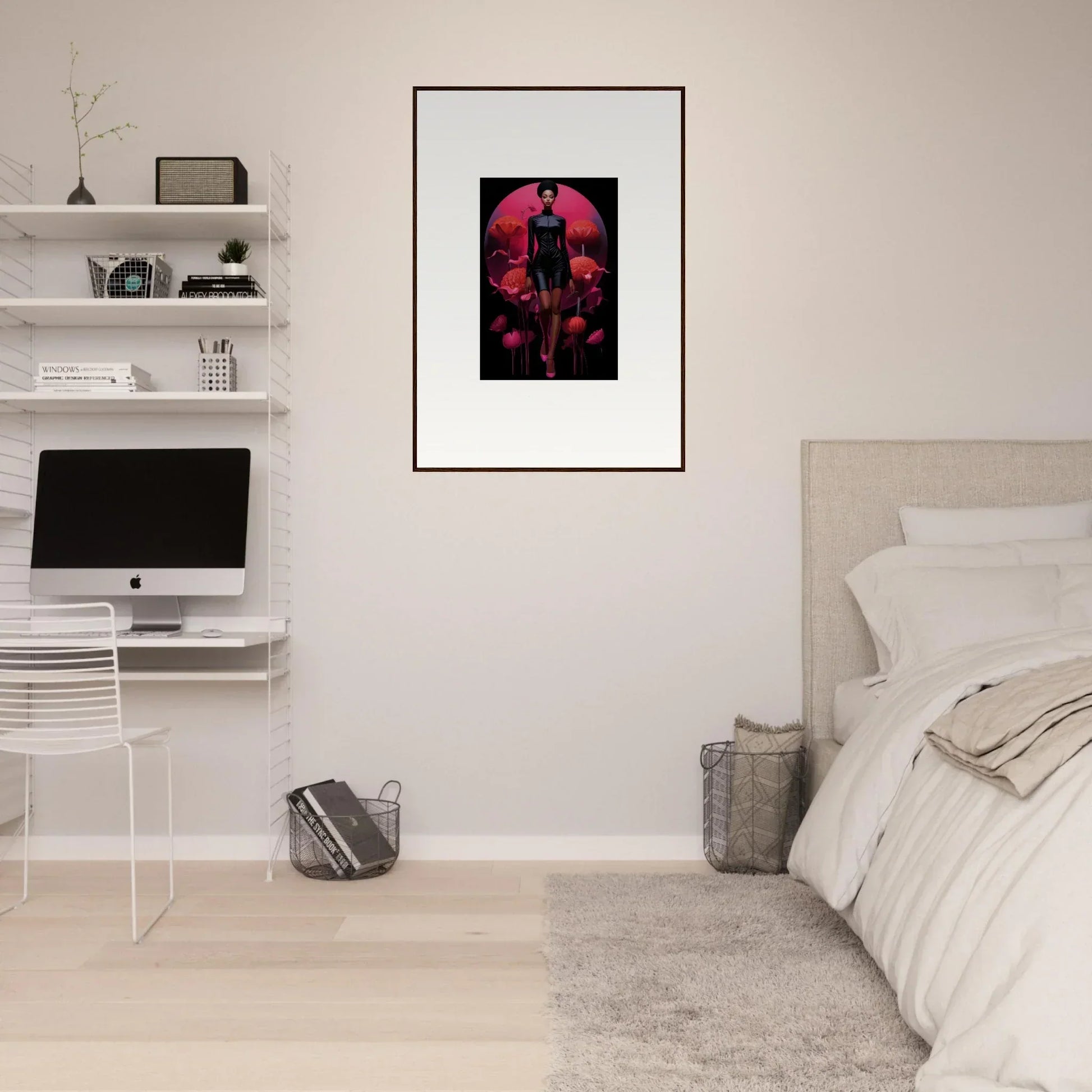 Framed canvas print of Tribal Reverie with dark silhouette on red background for room decoration