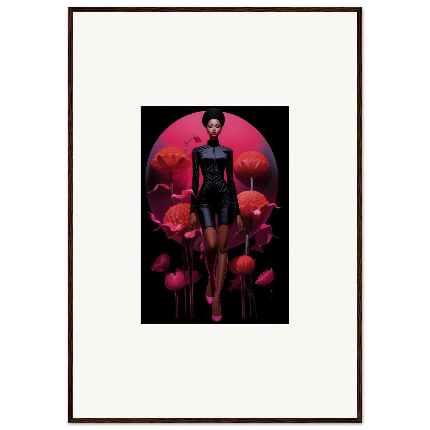 Framed canvas print of a stylized female figure for vibrant tribal reverie room decoration