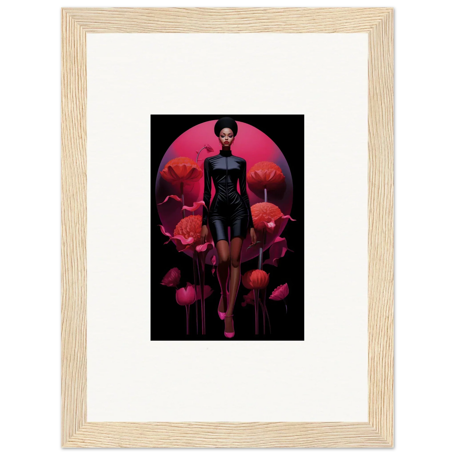 Framed canvas print of Etherial Tribal Reverie with a figure and poppies for room decoration