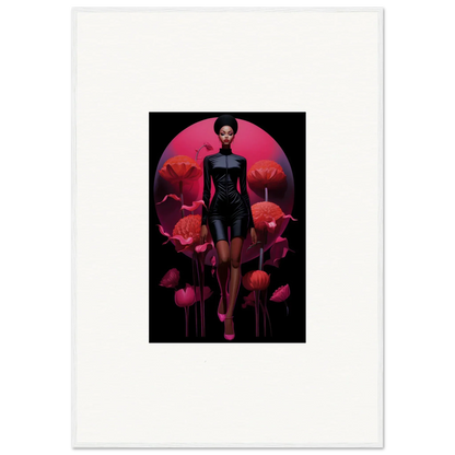 Stylized canvas print of a figure in a black dress, perfect for tribal reverie room decoration