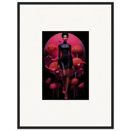 Framed canvas print of Tribal Reverie with a stylish female figure and red poppies