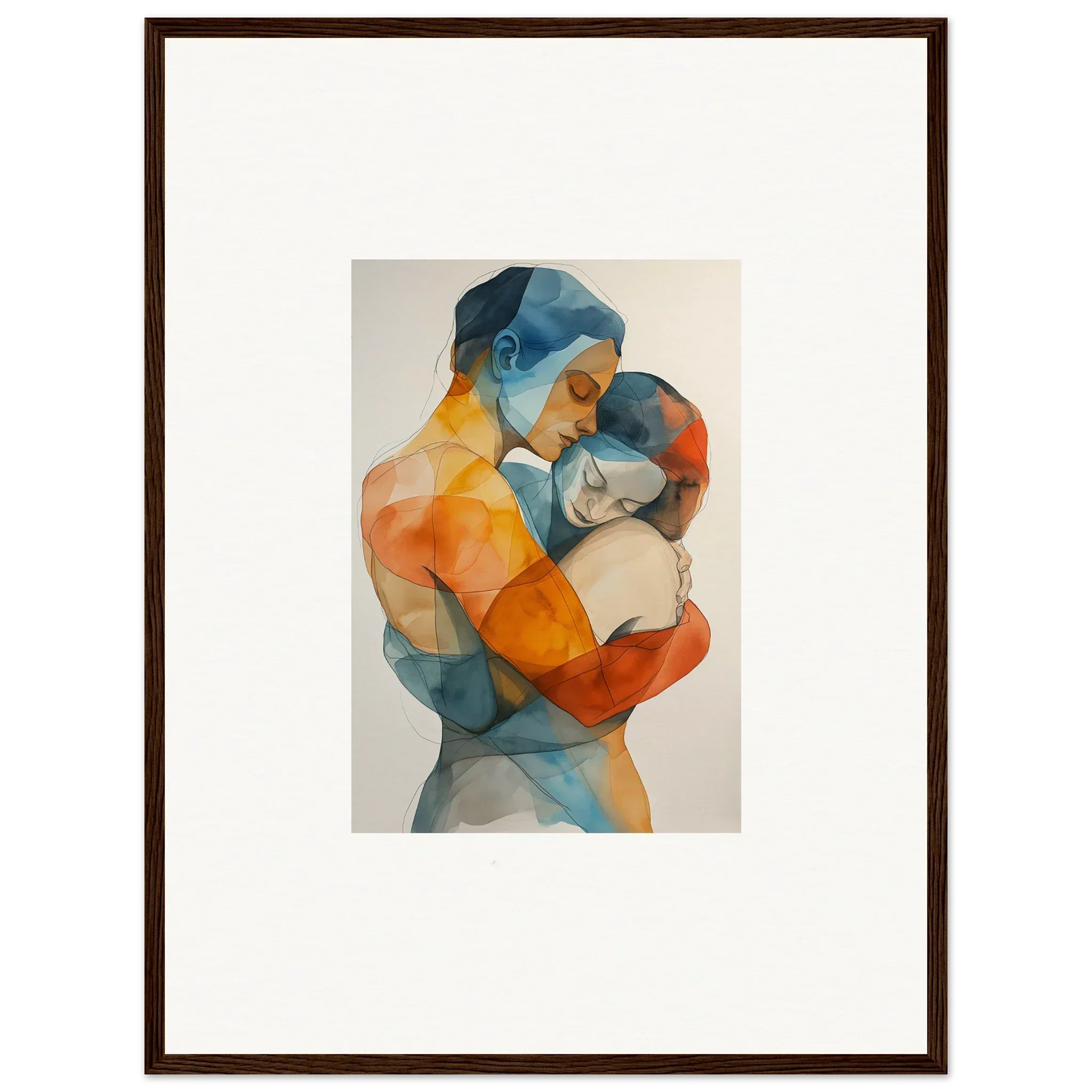 Abstract watercolor of two embracing figures perfect for embrace cosmos room decoration