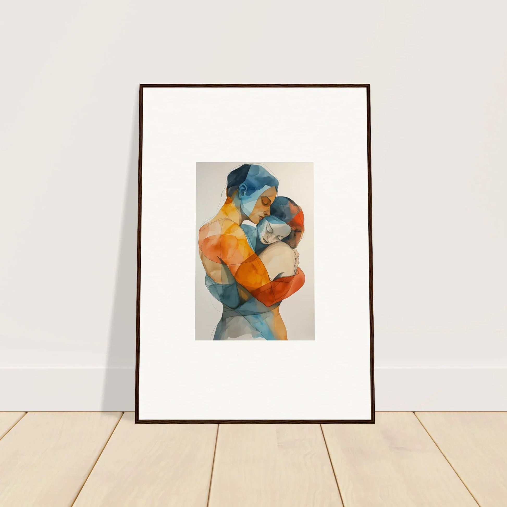 Framed watercolor of an embrace cosmos, perfect for room decoration or canvas print lovers