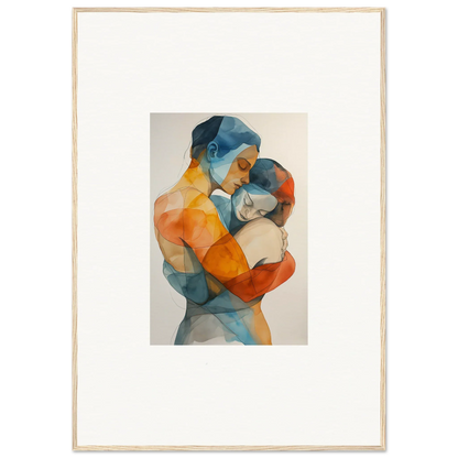 Abstract watercolor of two figures embracing in vibrant hues for a stunning embrace cosmos canvas print