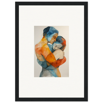 Abstract watercolor of two figures in vibrant hues for a stunning Embrace Cosmos canvas print