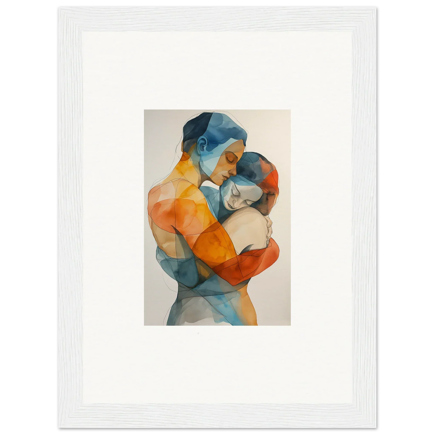 Abstract watercolor canvas print of two figures embracing in vibrant hues for room decoration