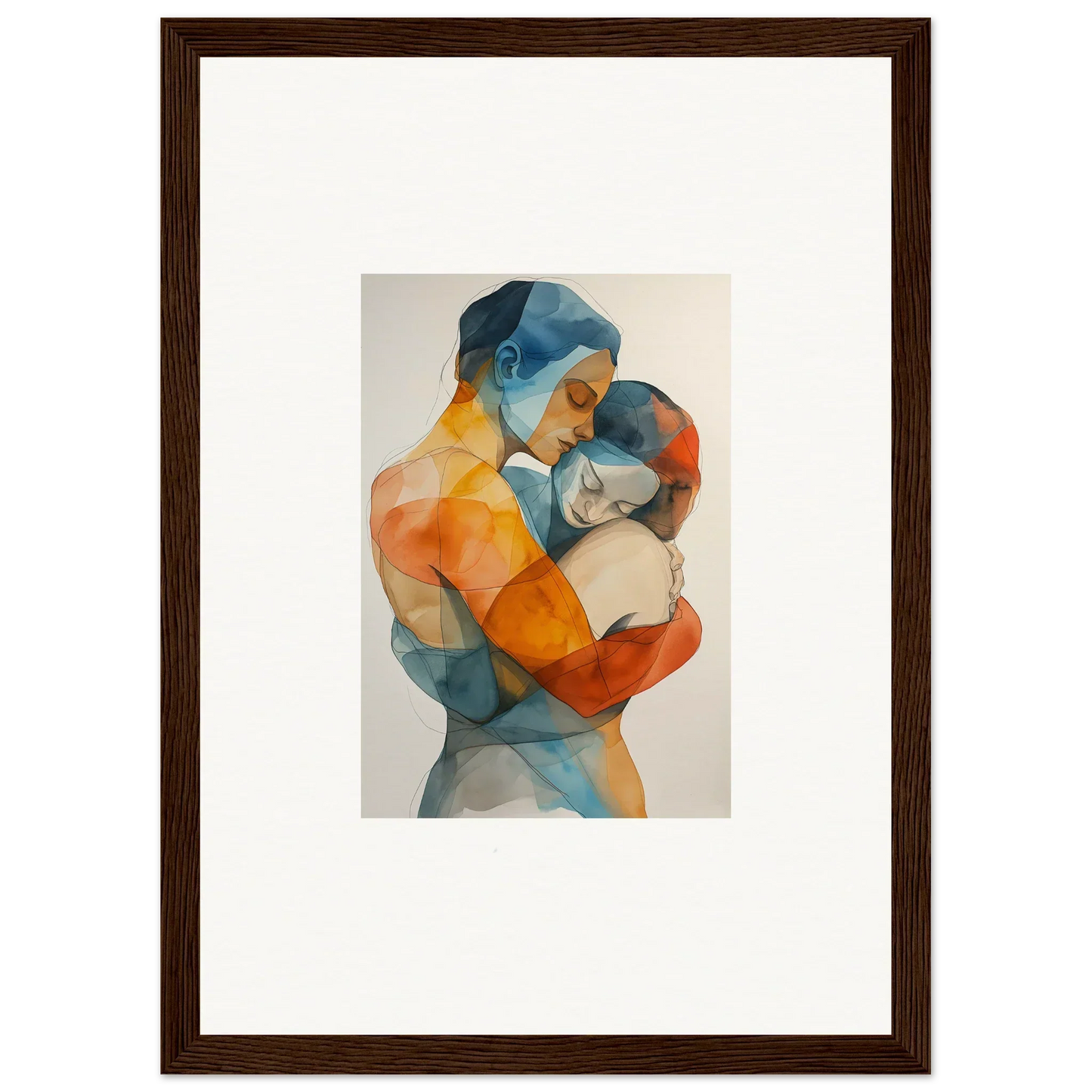 Abstract watercolor of two figures embracing, perfect for embrace cosmos room decoration