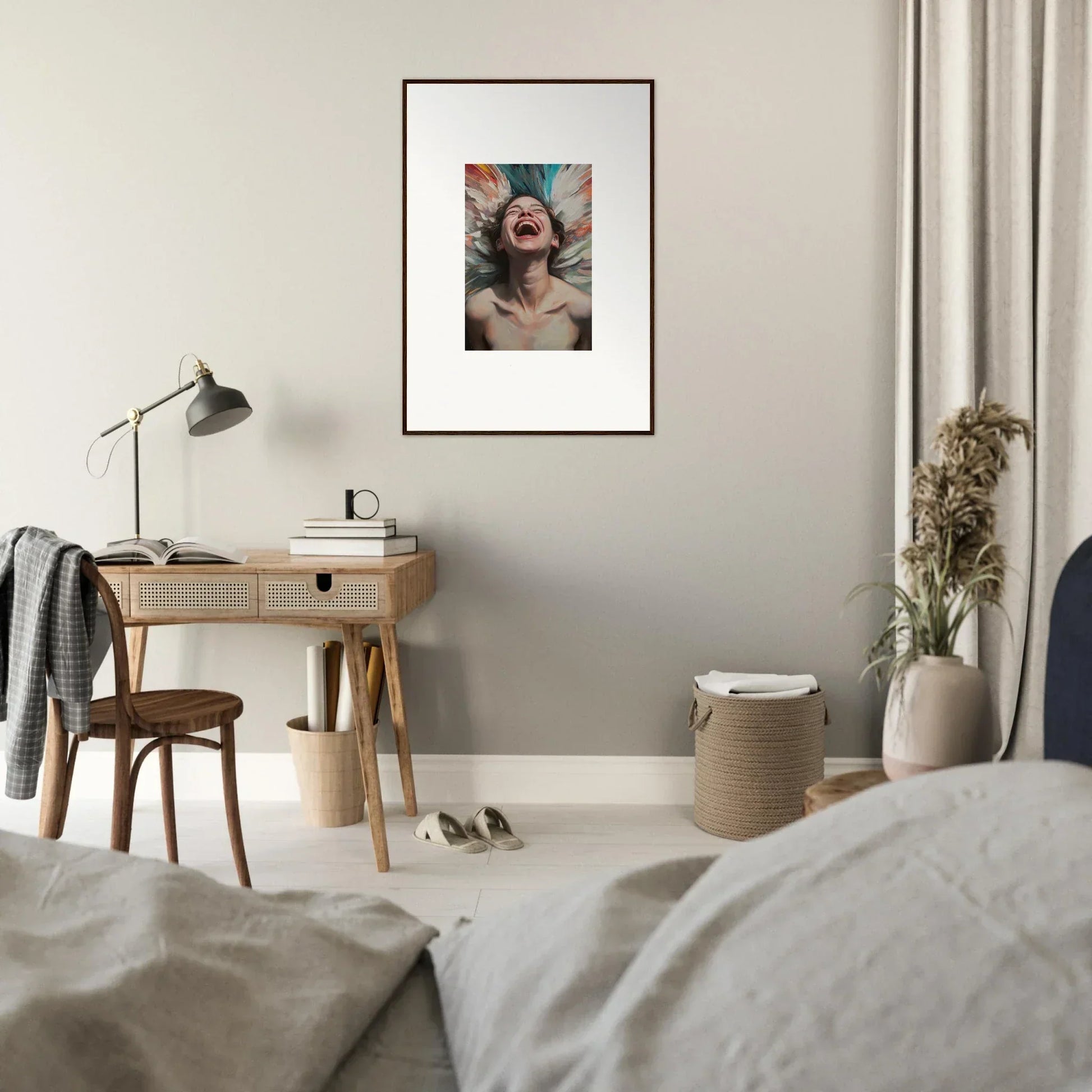 Framed canvas print of a person with a lively pose, perfect for room decoration and aura bloom