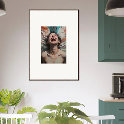 Exuberant person laughing with colorful hair, perfect for Aura Bloom room decoration canvas print