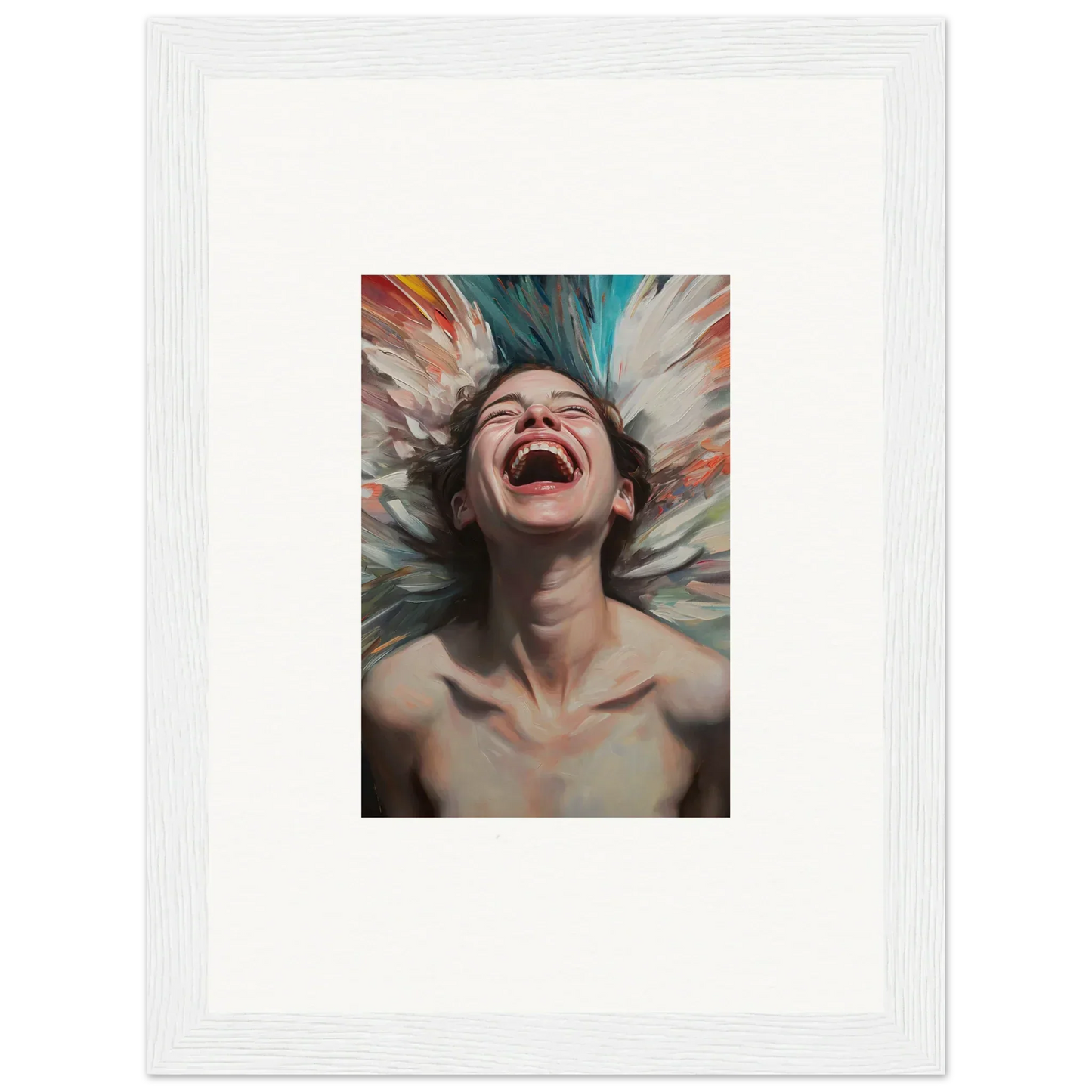 Joyful painting of a person laughing, perfect for your Aura Bloom room decoration