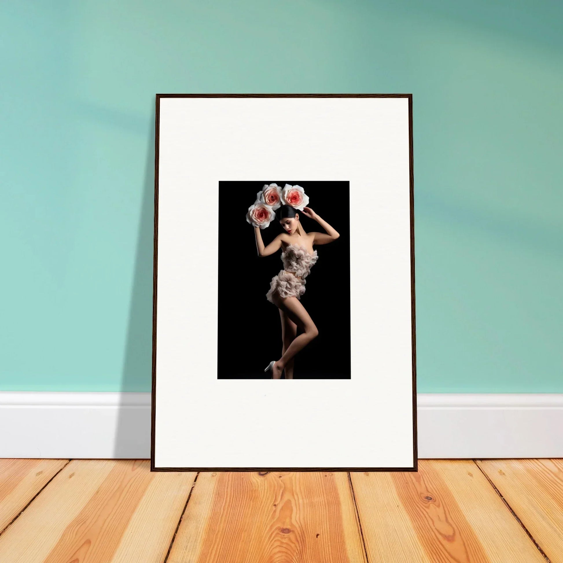 Framed wall art of a dancer in a glamorous pose, perfect for floral heist room decor