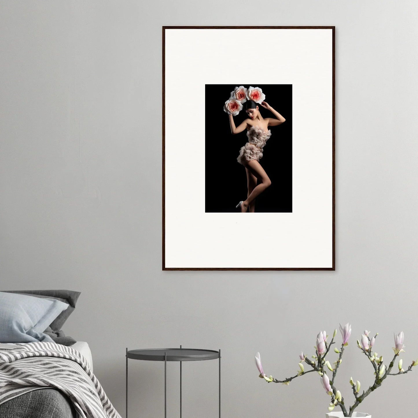 Framed wall art of a dancer in floral heist costume for stunning room decor