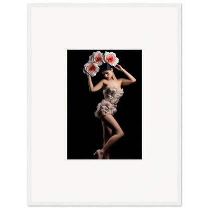 Elegant figure in floral heist dress posing dramatically for framed wall art decor