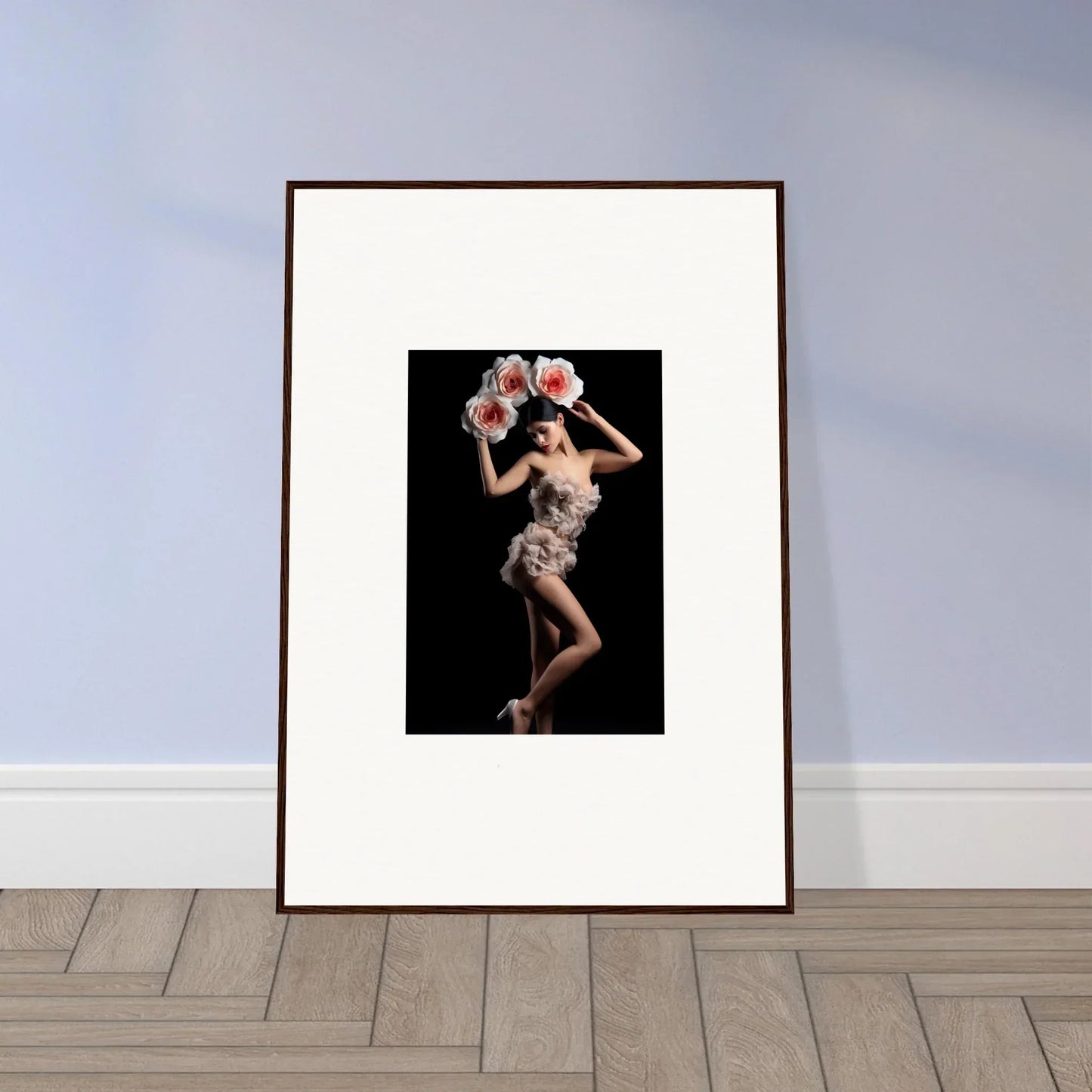 Framed wall art of a dancer holding flowers, perfect for floral heist room decor