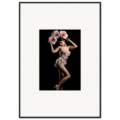 Artistic photograph of a figure in a feathery dress for Floral Heist room decor