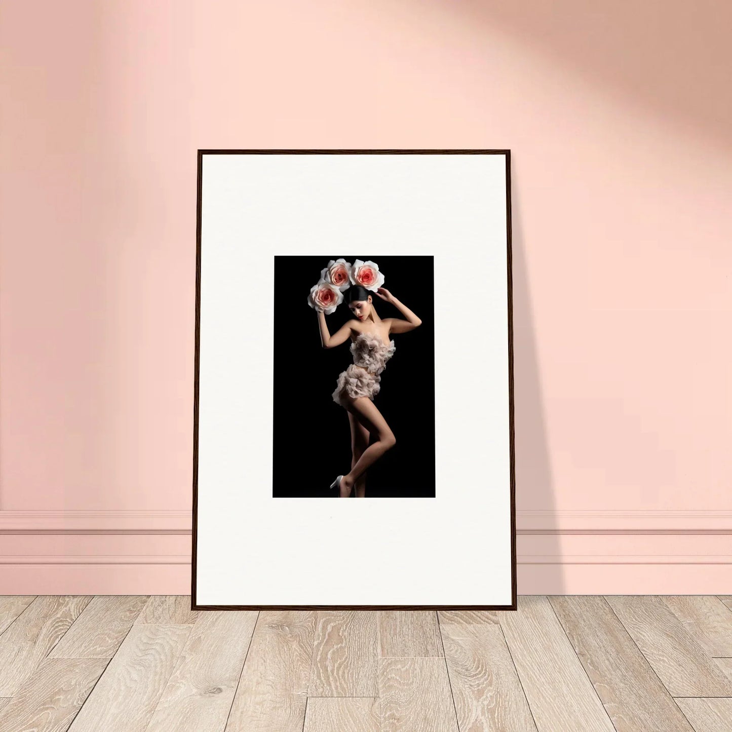 Framed wall art of a dancer with red flowers for stunning room decor and floral heist theme