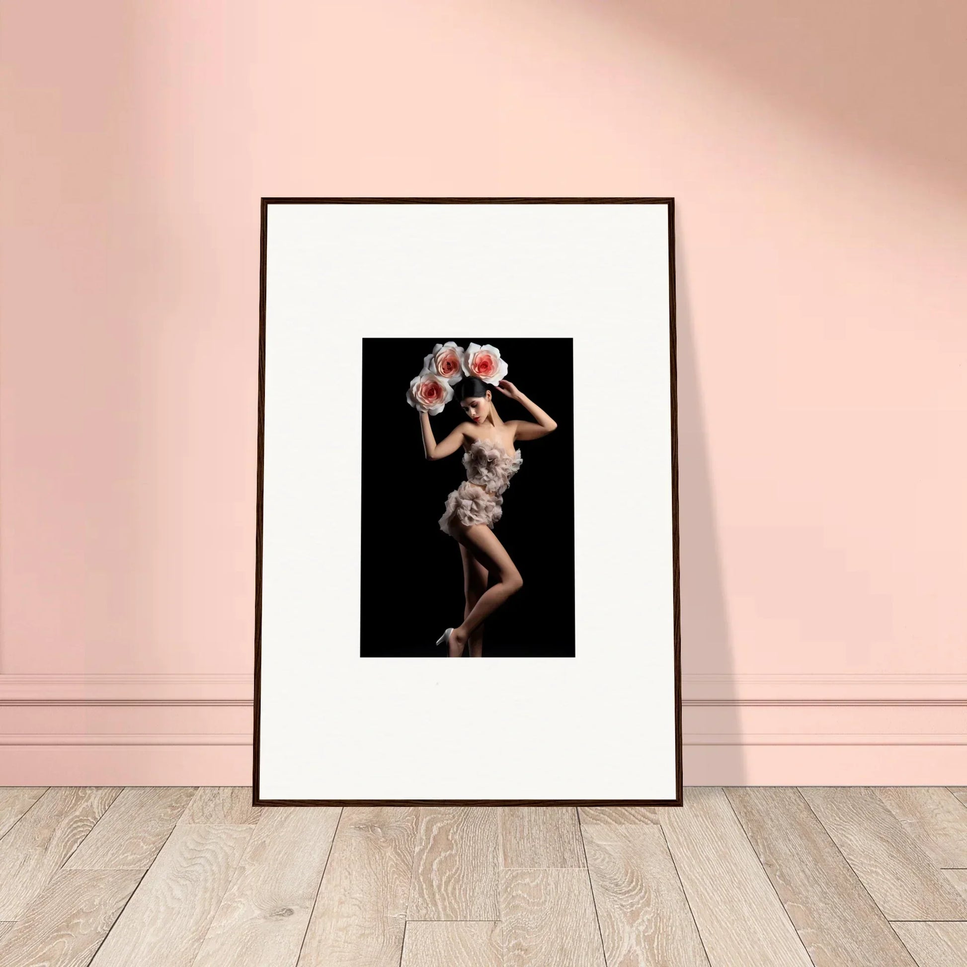 Framed wall art of a dancer with red flowers for stunning room decor and floral heist theme