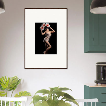 Framed wall art of a figure with flowers, perfect for floral heist room decor