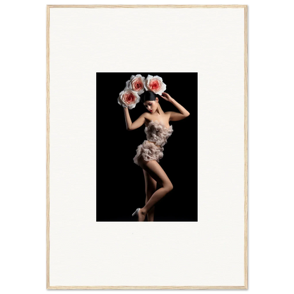 Artistic photograph of a woman in a feathery dress for floral heist wall decor