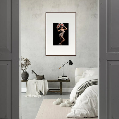 Framed wall art of a nude figure in an artistic pose for floral heist room decor