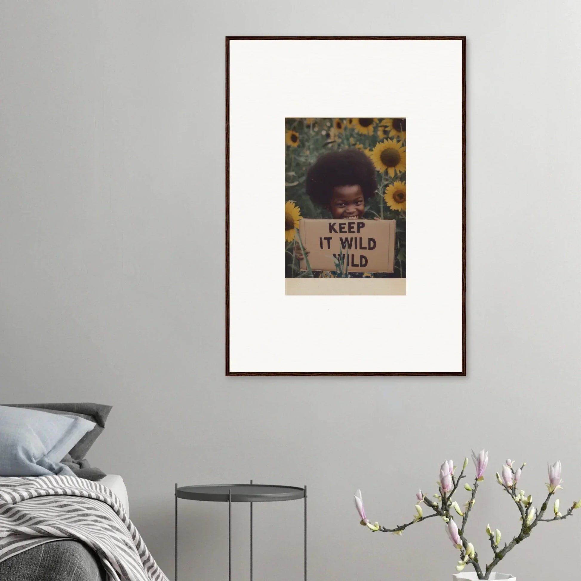 Framed retro-style photo with sunflowers and KEEP IT WILD in Euphoric Sun Voyages art