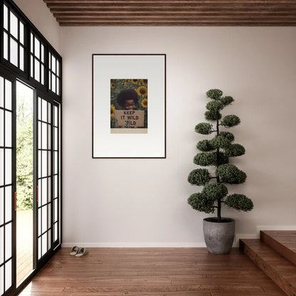 Framed Euphoric Sun Voyages artwork adding charm to a bright white wall